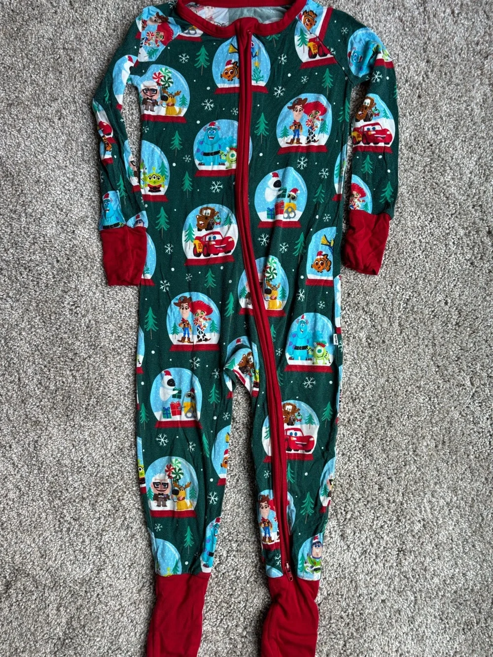Little Sleepies Green Red Snow Globe Character Footed Pajamas